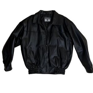 Rigo Sportswear Black Leather Jacket Quilted Lined Zip-Up Size M